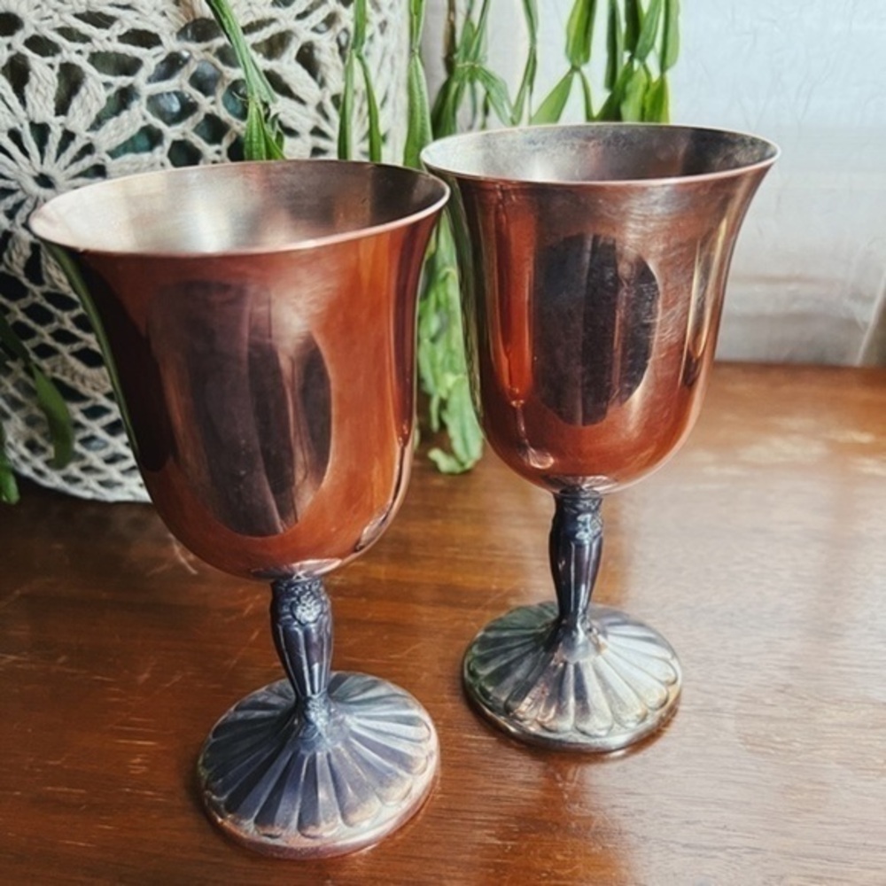 Vtg International Silver Co. Wild Rose Goblets | Set of 2 | Classic Silver